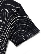 Oceanlyte Men's Abstract Swirling Black And White Lines Print Short Sleeve Shirt with Chest Pocket