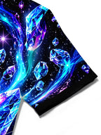 Oceanlyte Men's Hawaiian Crystal Gems And Galaxy Nebula Print Short Sleeve Shirt with Chest Pocket