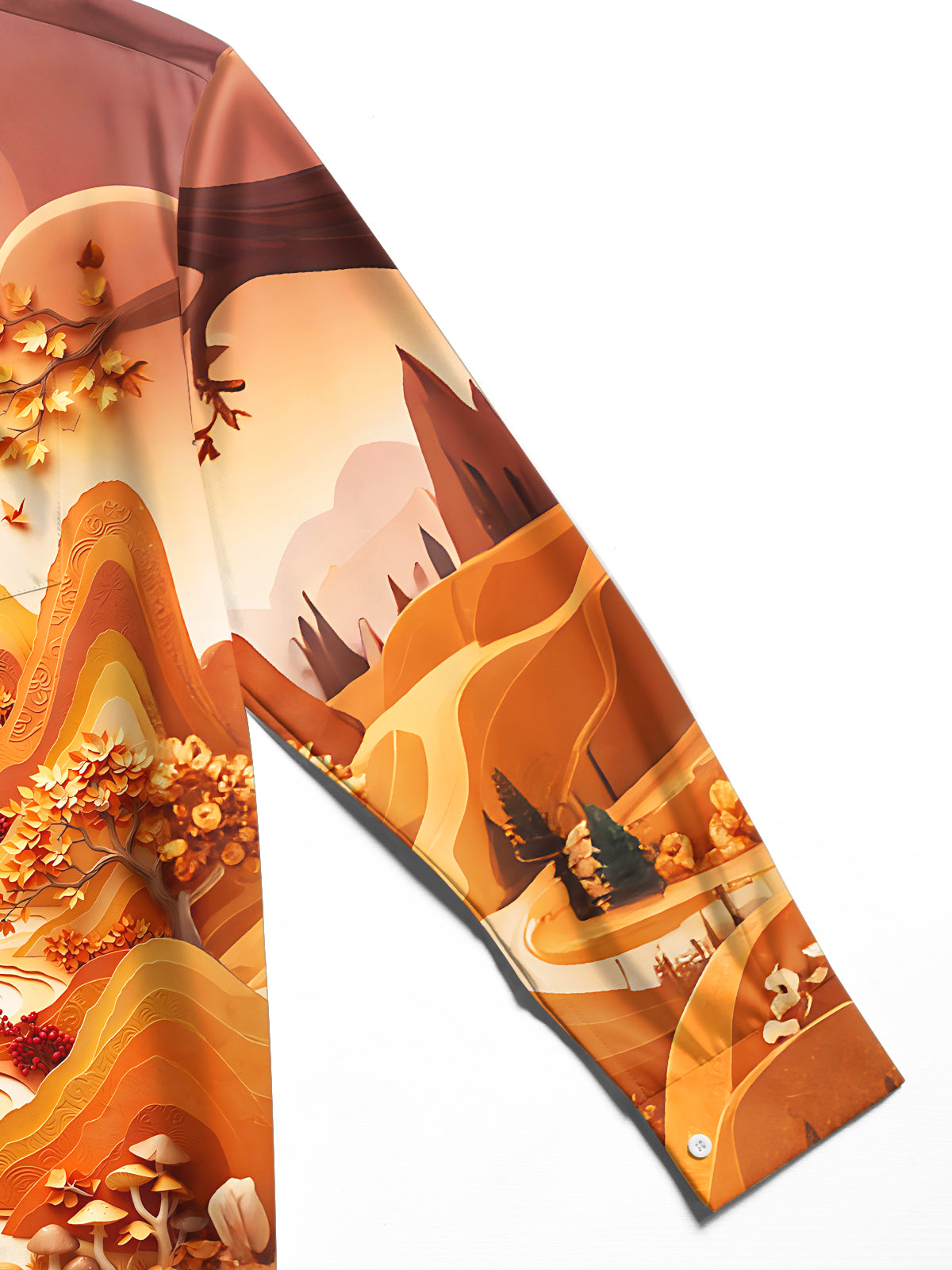 Oceanlyte Men's Long Sleeve Shirt - Autumn Mountain Landscape With Foxes And Trees Print with Chest Pocket