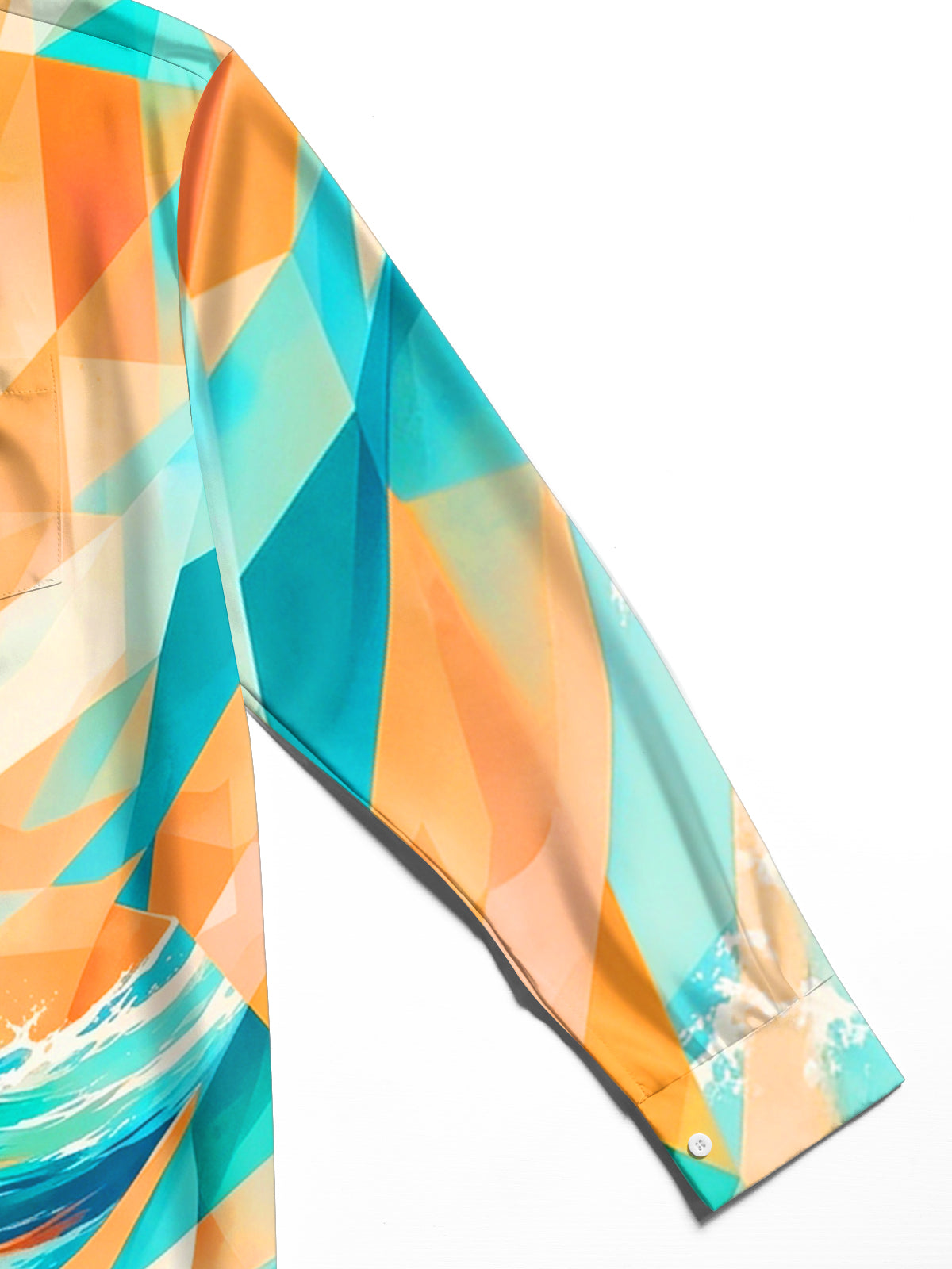 Oceanlyte Men's Hawaiian Geometric Watercolor Waves Print Long Sleeve Shirt with Chest Pocket