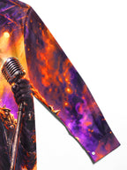 Oceanlyte Men's Long Sleeve Shirt - Rock Black Cat With Microphone And Leather Jacket Print with Chest Pocket