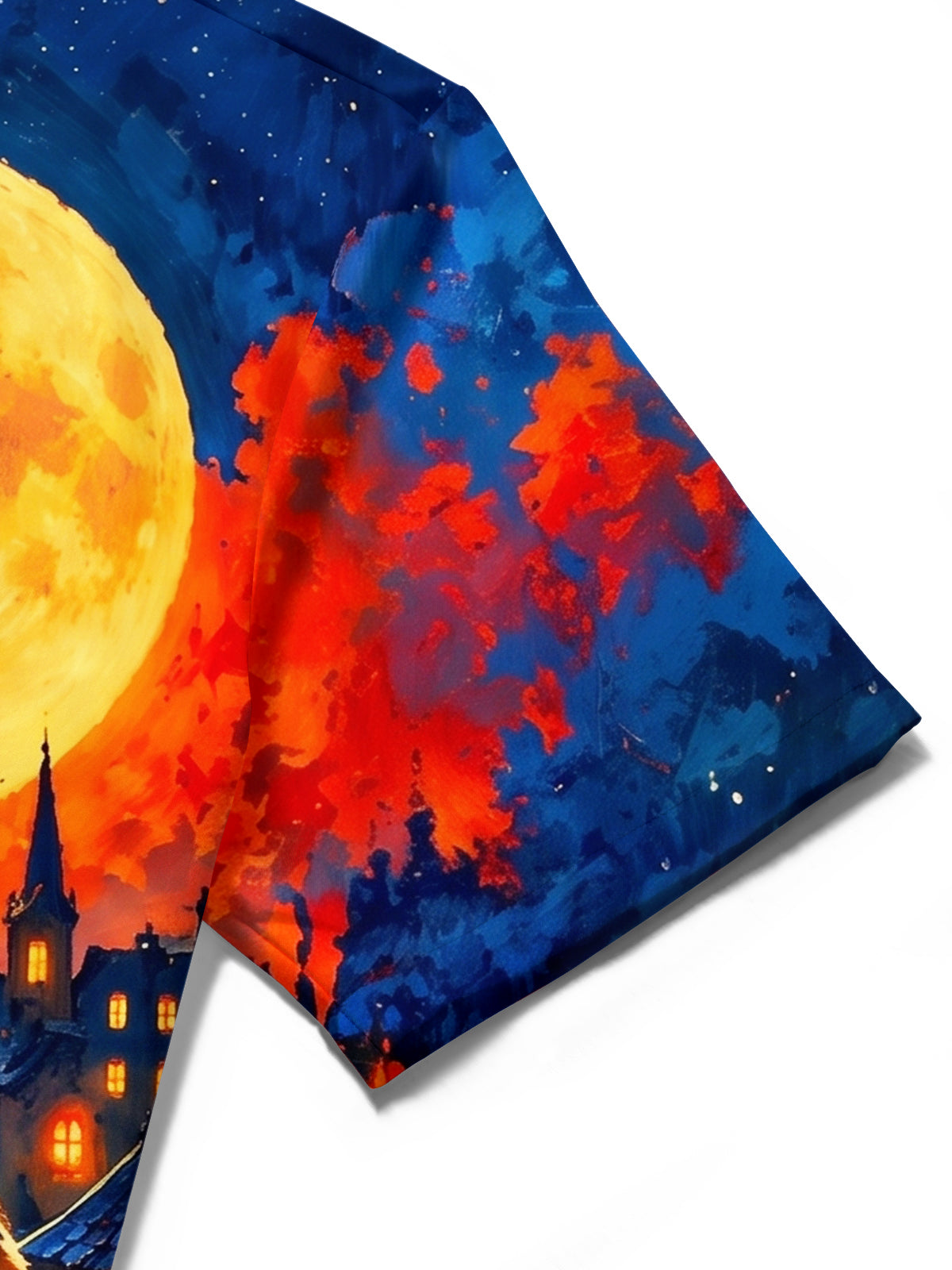 Oceanlyte Men's Short Sleeve Shirt - Cats On Wall With Moon And Autumn Leaves Print with Chest Pocket