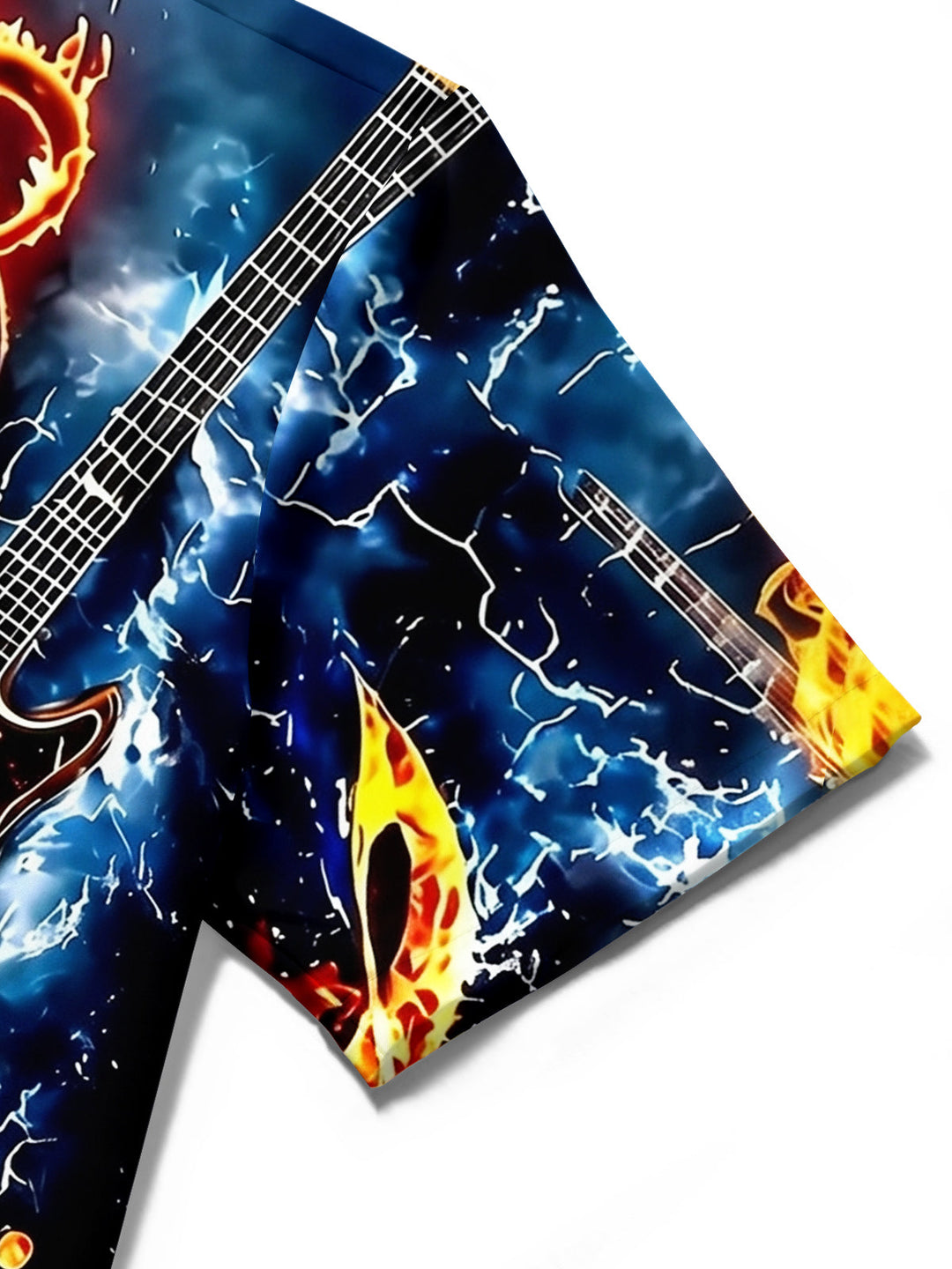 Oceanlyte Men's Hawaiian Electric Guitar Fire Print Short Sleeve Shirt with Chest Pocket