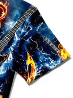 Oceanlyte Men's Hawaiian Electric Guitar Fire Print Short Sleeve Shirt with Chest Pocket