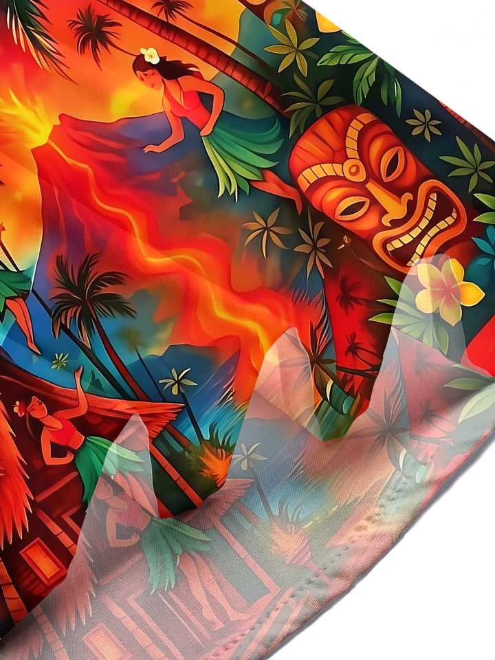 Hawaiian Coconut Trees Volcano Tiki Men's Pocket Short Sleeve Shirts