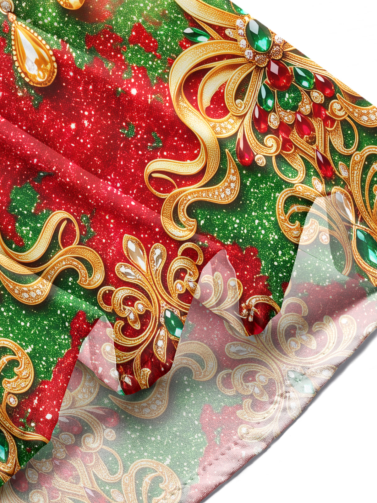 Oceanlyte Men's Long Sleeve Shirt - Christmas Gold Ornate Jewelry And Gemstone Mandala Print with Chest Pocket