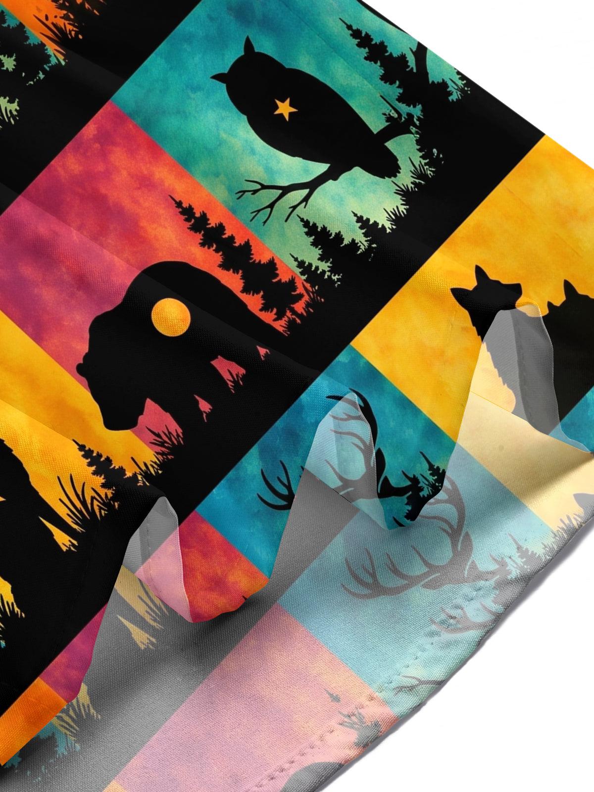 Oceanlyte Men's Forest Animals Silhouettes Print Short Sleeve Stand Collar Shirt with Chest Pocket