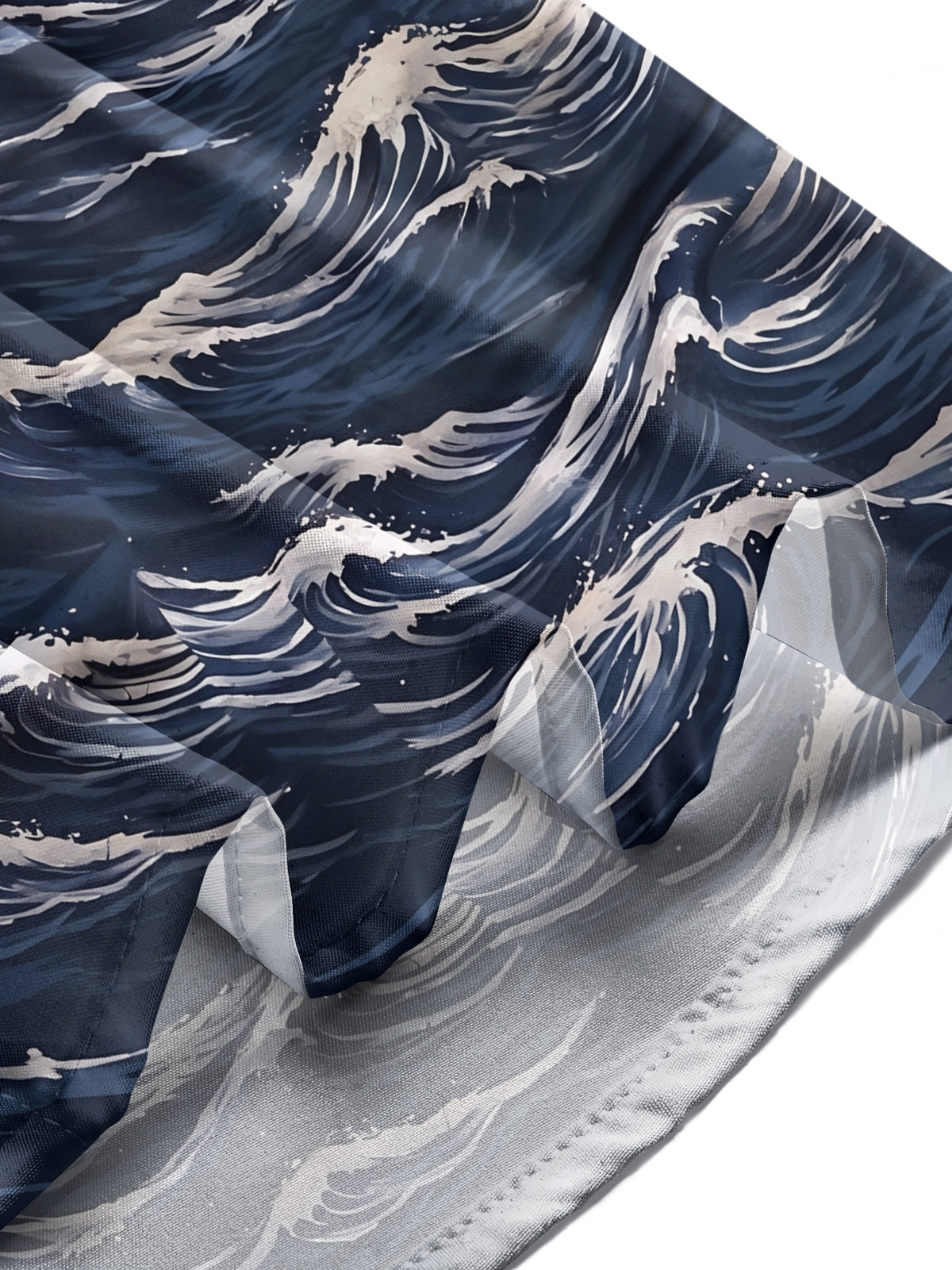Oceanlyte Men's Long Sleeve Shirt - The "Atlantic Sentinel" Lighthouse And Battleship On Ocean Waves Print with Chest Pocket