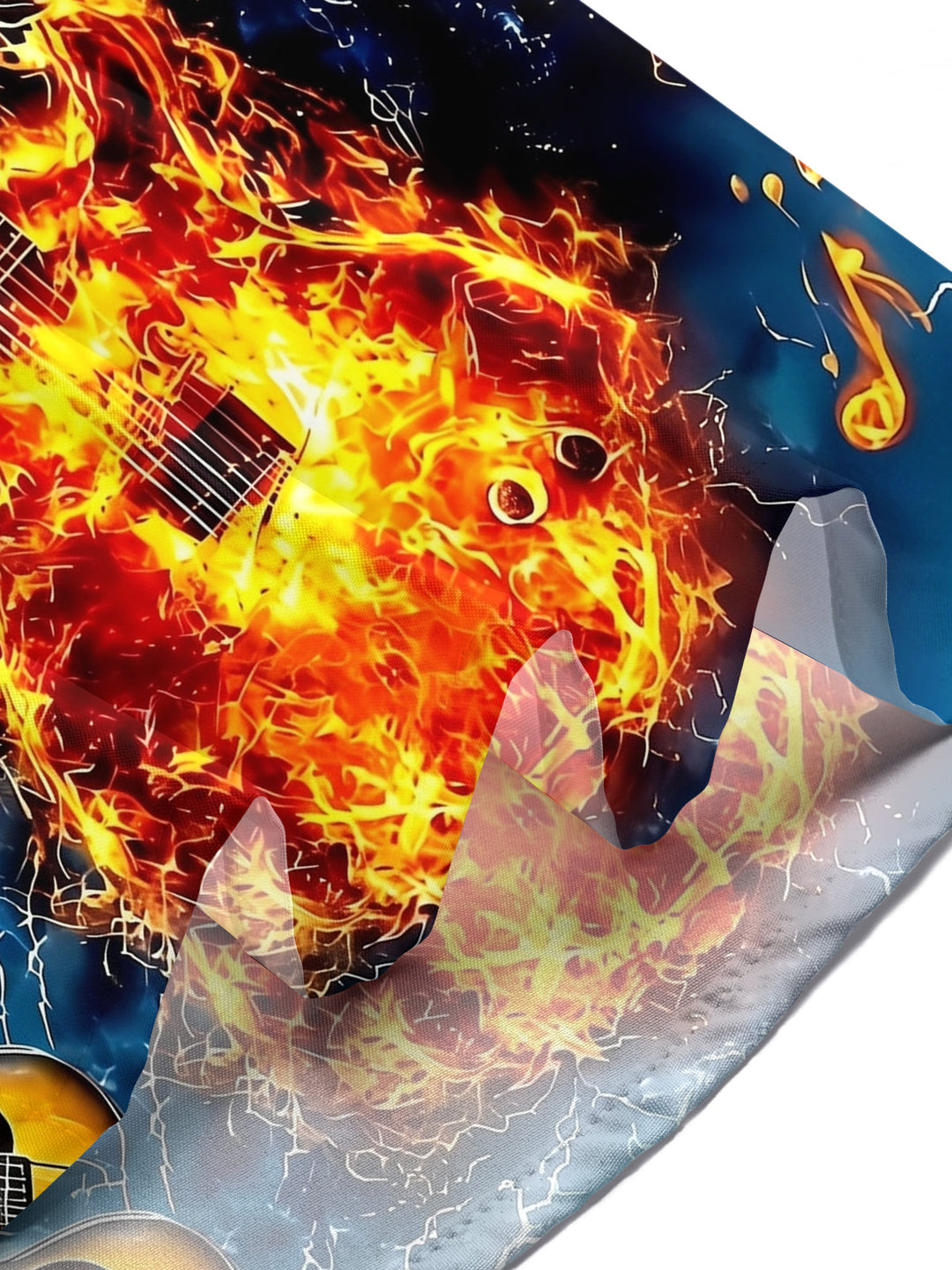 Oceanlyte Men's Hawaiian Electric Guitar Fire Print Short Sleeve Shirt with Chest Pocket
