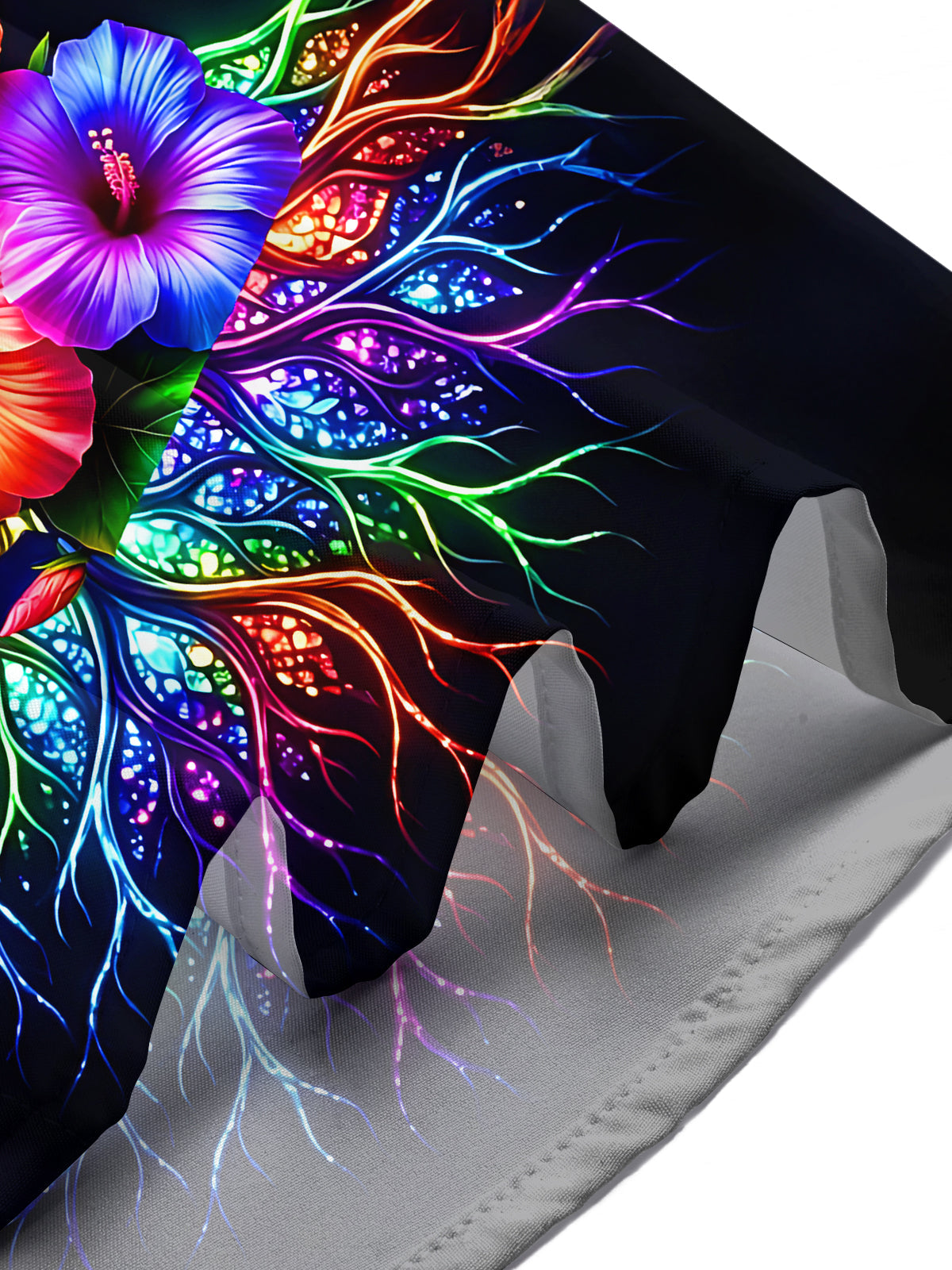 Oceanlyte Men's Hawaiian Neon Rainbow Tree Of Life Print Short Sleeve Shirt with Chest Pocket
