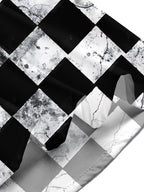Oceanlyte Men's Patterned Black And White Checkerboard Print Short Sleeve Shirt with Chest Pocket