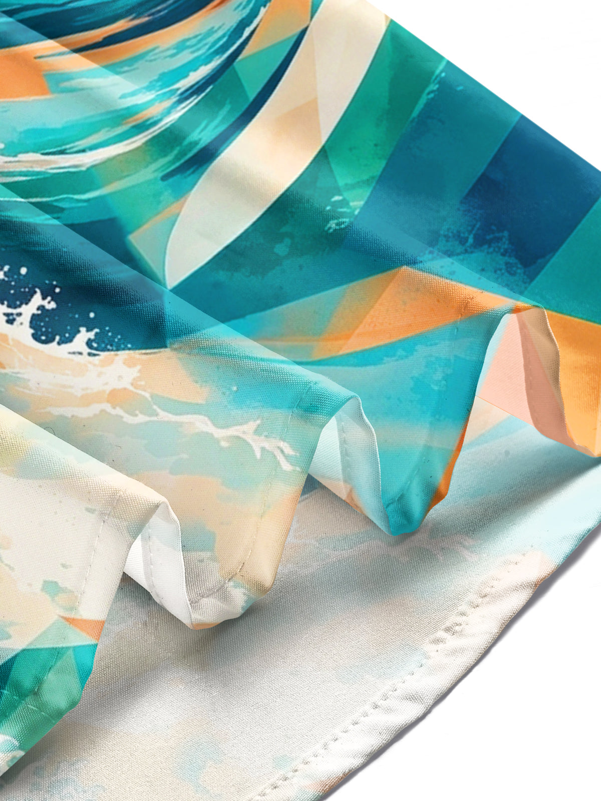 Oceanlyte Men's Hawaiian Geometric Watercolor Waves Print Long Sleeve Shirt with Chest Pocket
