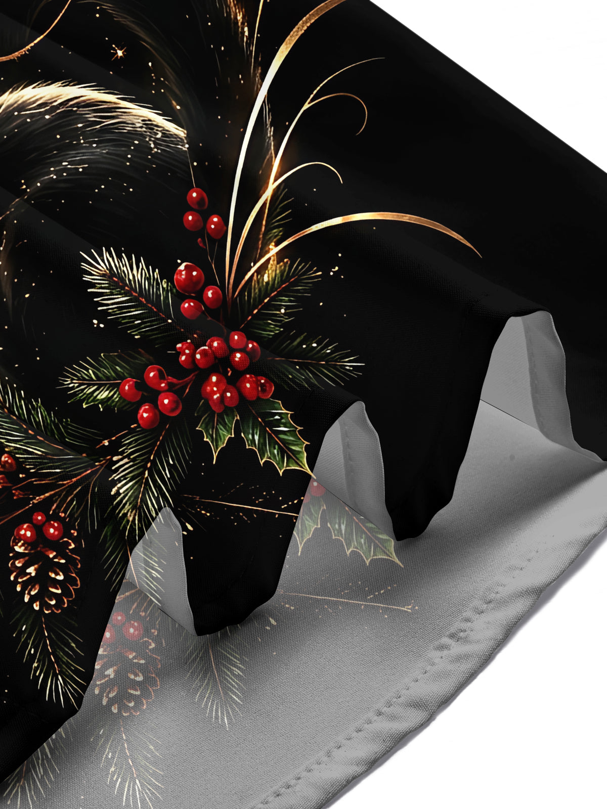 Oceanlyte Men's Short Sleeve Shirt - Black Cat Wearing Santa Hat With Holly And Pine Branches Print with Chest Pocket