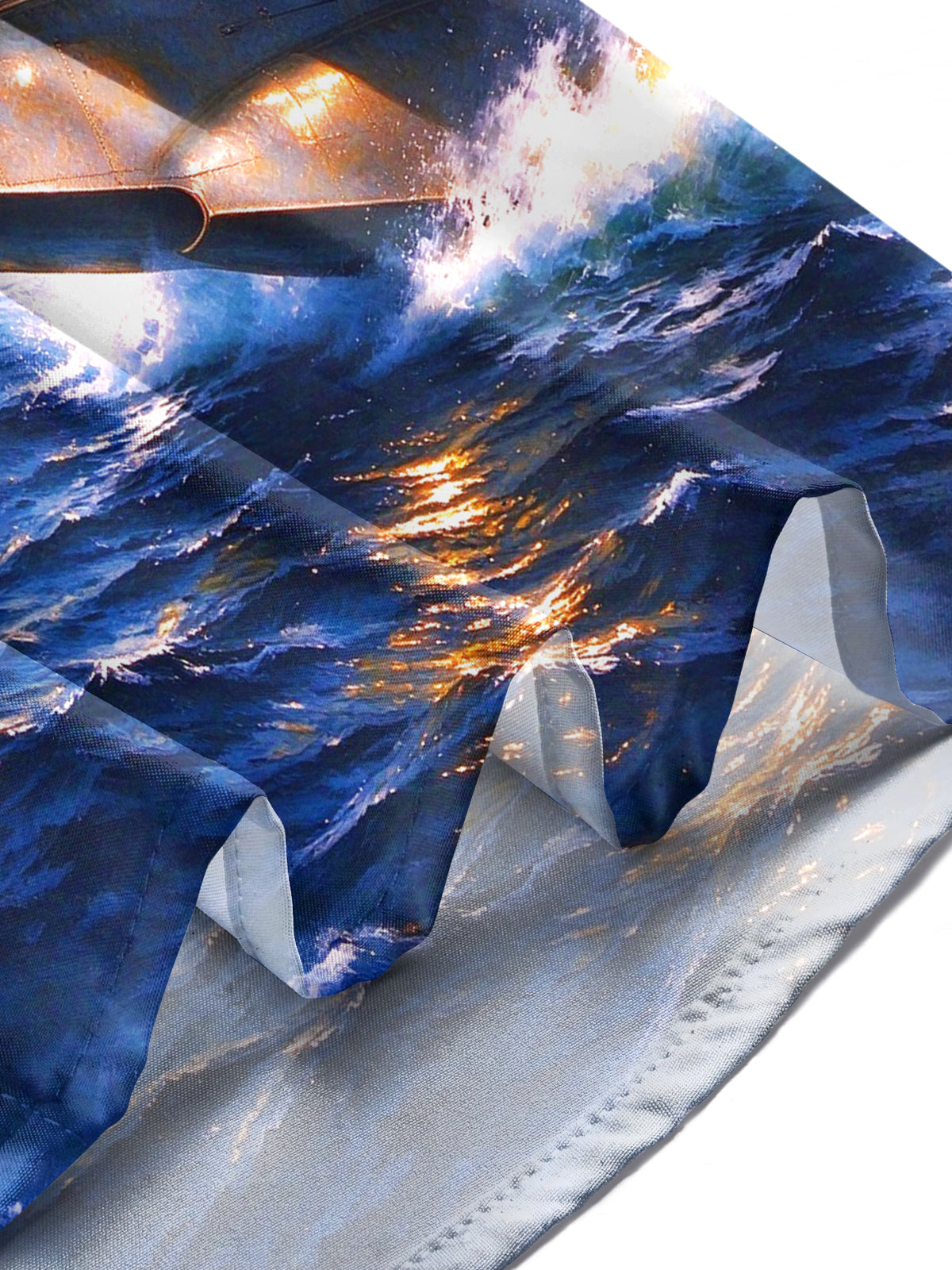 Oceanlyte Men's Long Sleeve Shirt - The "Ocean Sentinel" Vintage Seaplane And Naval Battle Scene Print with Chest Pocket