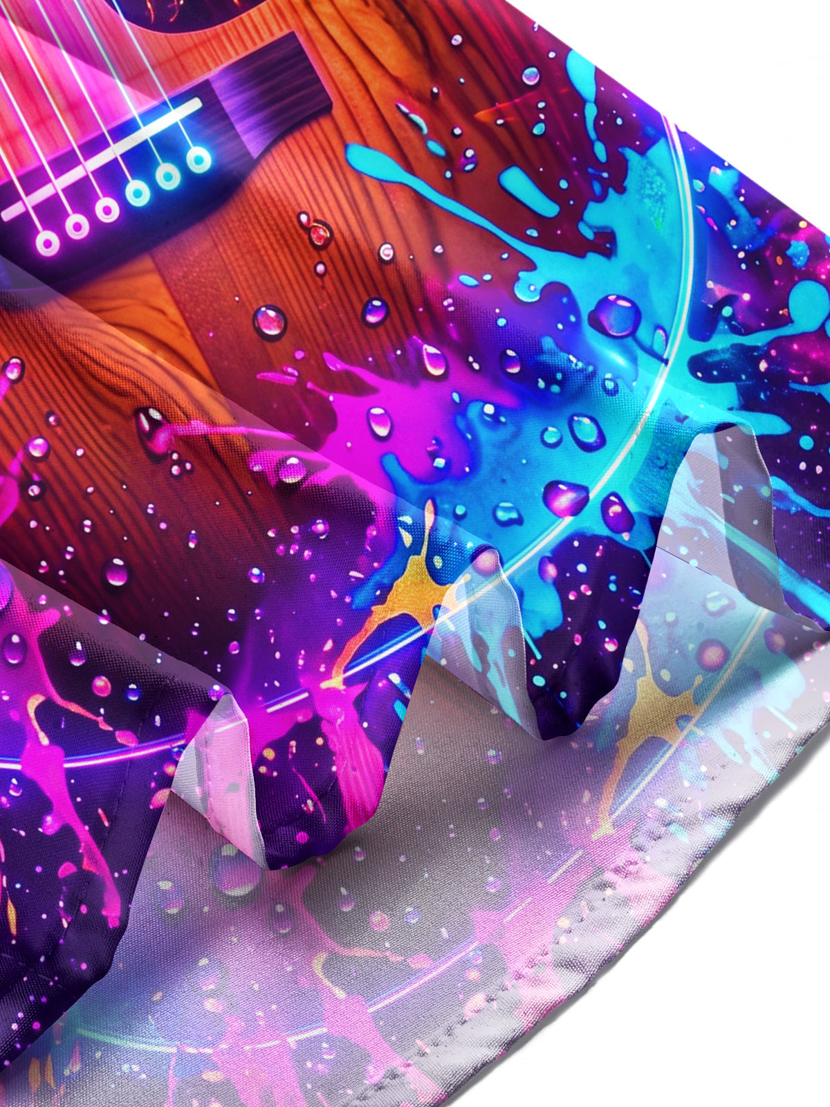 Oceanlyte Men's Long Sleeve Shirt - Acoustic Guitar With Neon Splash And Water Droplets Print with Chest Pocket