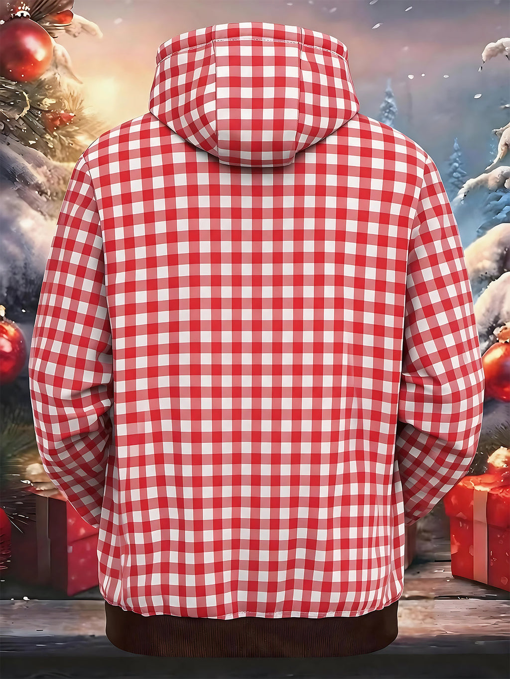 Oceanlyte Men's Printed Gingham Check Print Long Sleeve Hoodie with Chest Pocket