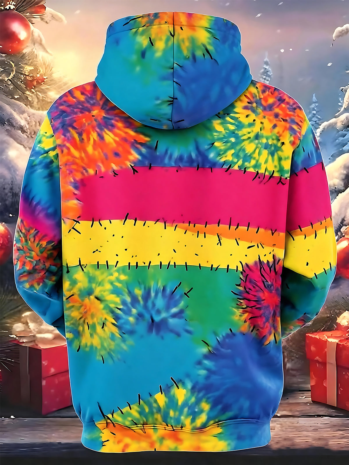 Oceanlyte Men's Striped Rainbow Tie Dye Print Long Sleeve Hoodie with Chest Pocket