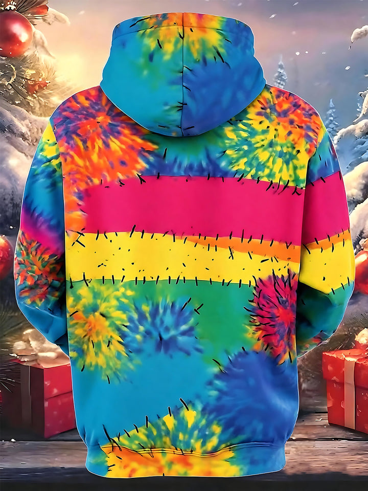 Oceanlyte Men's Striped Rainbow Tie Dye Print Long Sleeve Hoodie with Chest Pocket