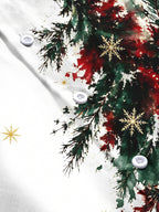 Oceanlyte Men's Watercolor Christmas Tree And Snowflakes Print Long Sleeve Shirt with Chest Pocket