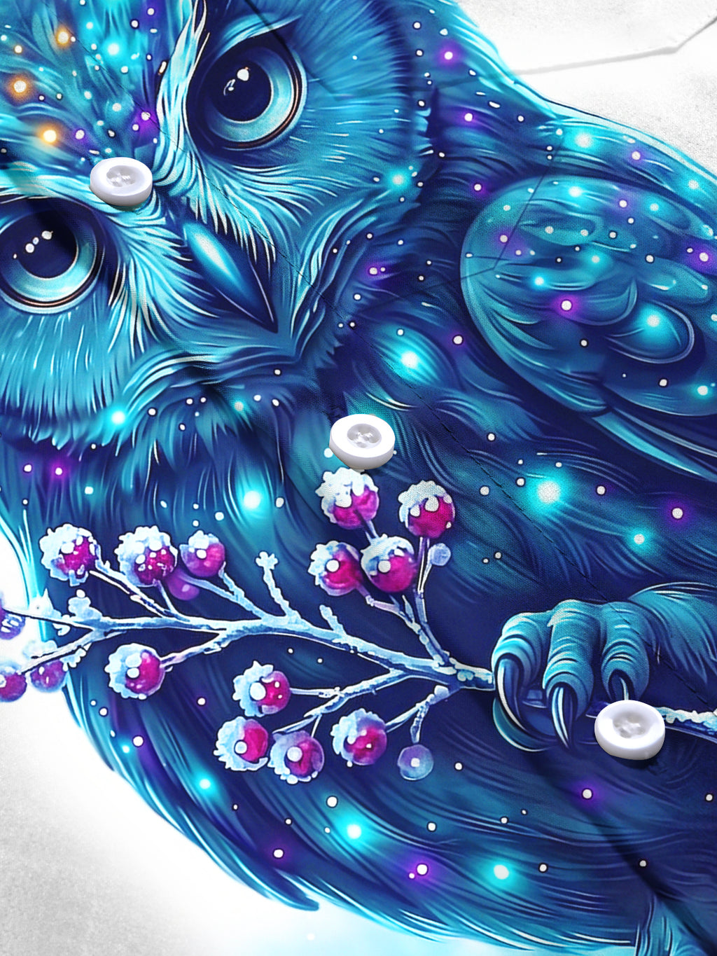 Oceanlyte Men's Graphic Blue Owl With Snowy Berries Print Long Sleeve Shirt with Chest Pocket