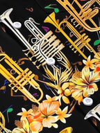 Oceanlyte Men's Hawaiian Brass Instruments Print Short Sleeve Shirt with Chest Pocket