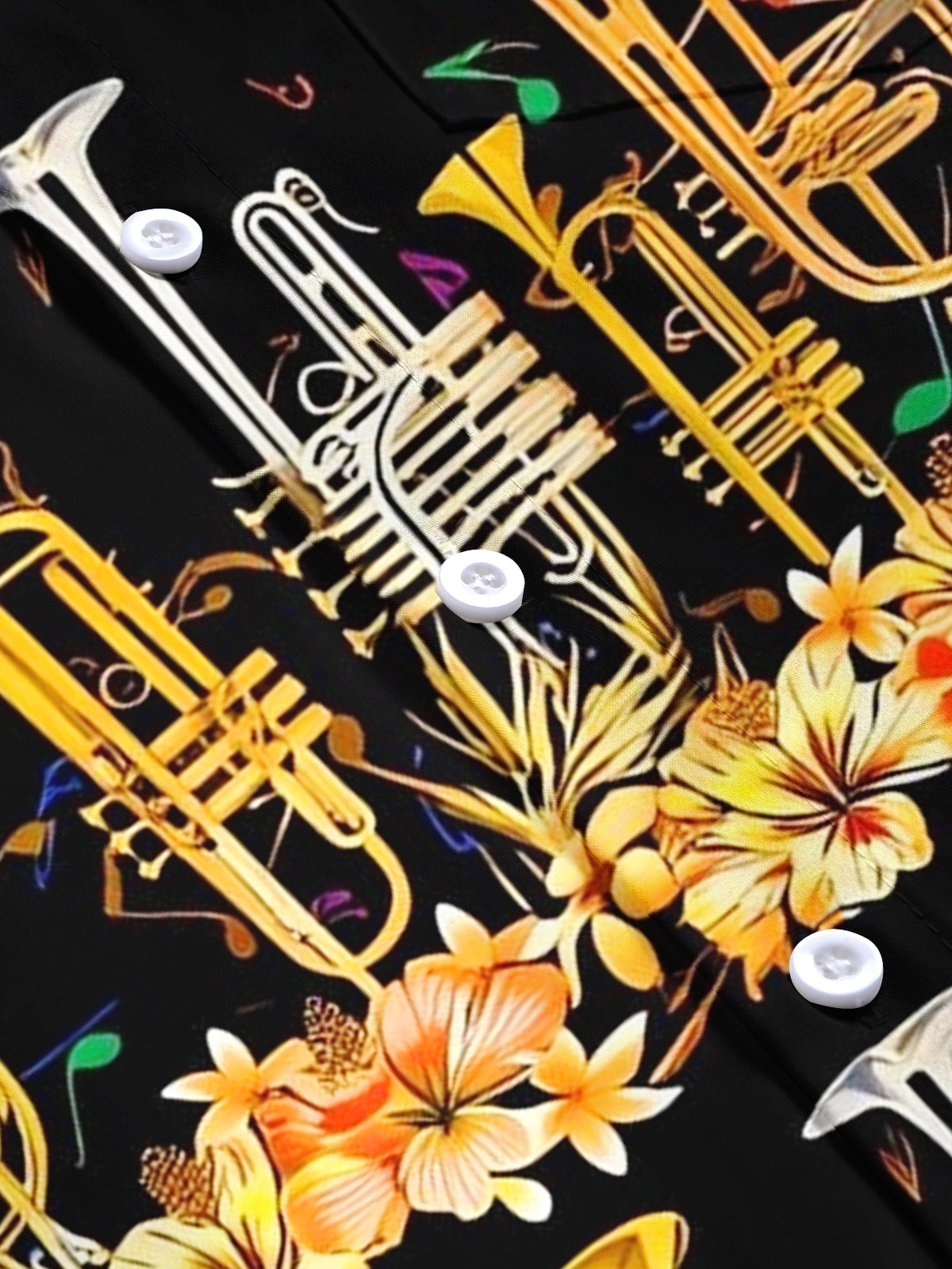 Oceanlyte Men's Hawaiian Brass Instruments Print Short Sleeve Shirt with Chest Pocket