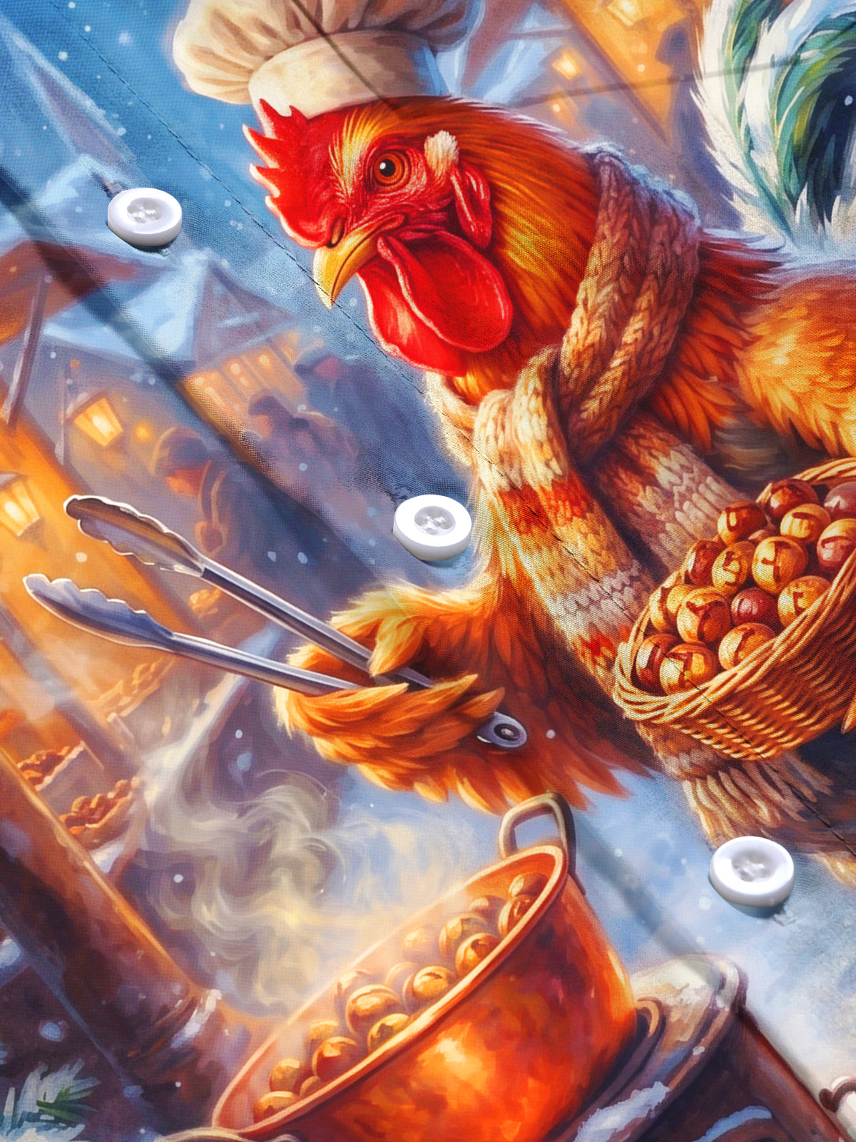 Oceanlyte Men's Graphic Rooster Chef Cooking Chestnuts Print Long Sleeve Shirt with Chest Pocket