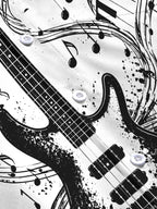 Oceanlyte Men's Long Sleeve Shirt - Electric Bass Guitar And Piano Keys With Musical Notes Print with Chest Pocket