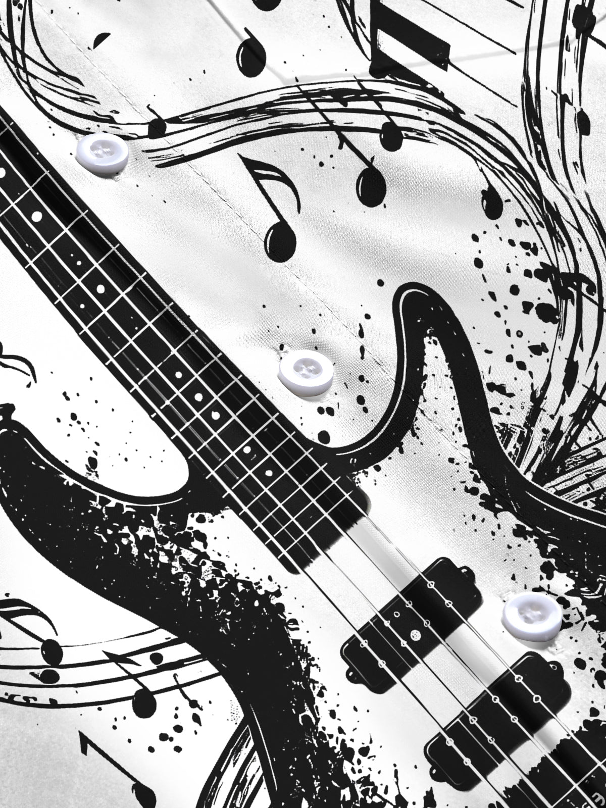 Oceanlyte Men's Long Sleeve Shirt - Electric Bass Guitar And Piano Keys With Musical Notes Print with Chest Pocket