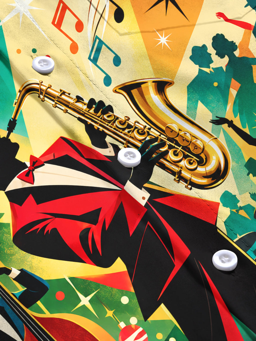 Oceanlyte Men's Graphic Christmas Jazz Saxophone Print Long Sleeve Shirt with Chest Pocket