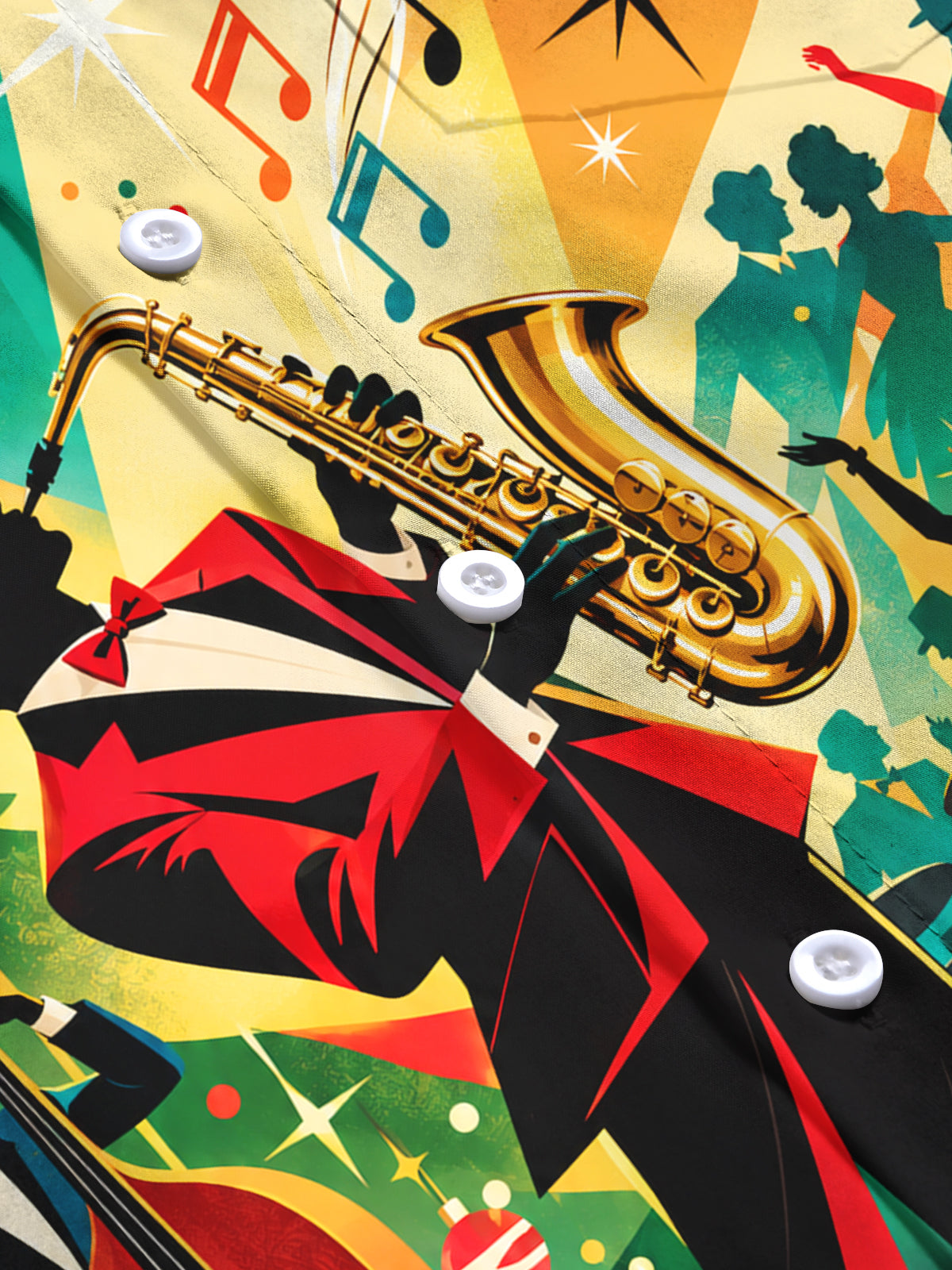 Oceanlyte Men's Graphic Christmas Jazz Saxophone Print Long Sleeve Shirt with Chest Pocket