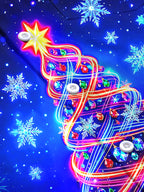 Oceanlyte Men's Long Sleeve Shirt - Neon Light Spiral Christmas Tree With Ornaments Print with Chest Pocket