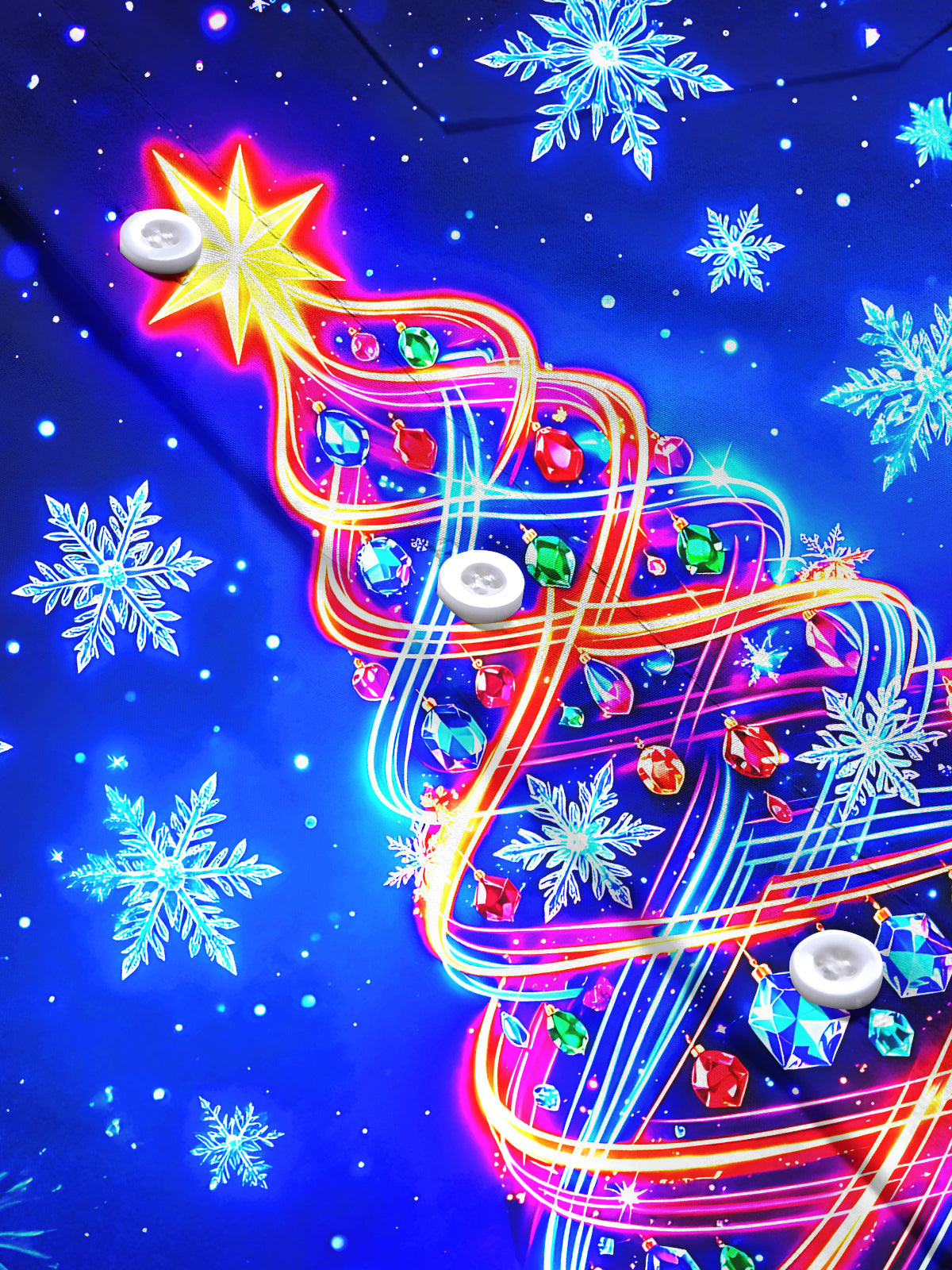 Oceanlyte Men's Long Sleeve Shirt - Neon Light Spiral Christmas Tree With Ornaments Print with Chest Pocket