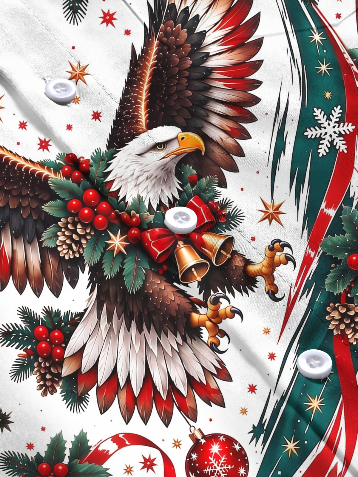 Oceanlyte Men's Printed Christmas Eagle Print Long Sleeve Shirt with Chest Pocket