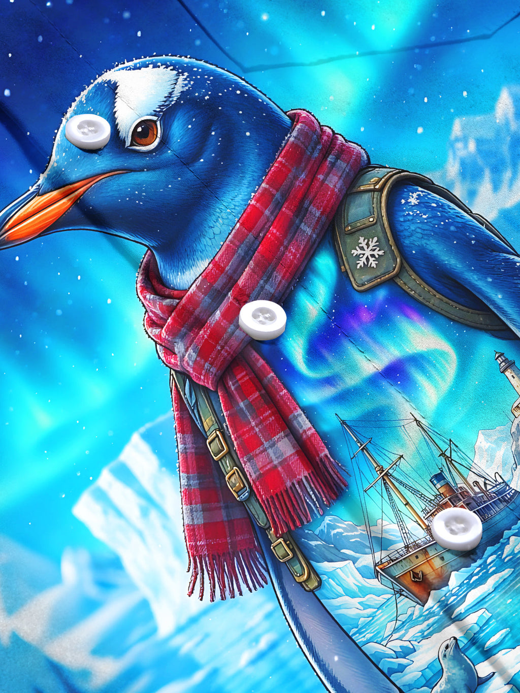 Oceanlyte Men's Penguin With Plaid Scarf And Backpack Print Long Sleeve Shirt with Chest Pocket