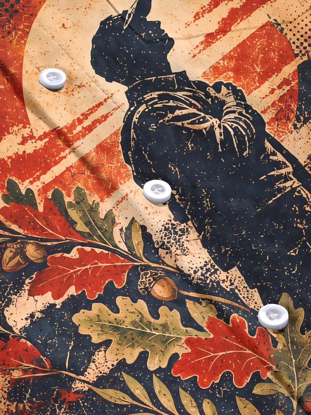Oceanlyte Men's Long Sleeve Shirt - The "Fields of Victory" Soldier Silhouette And Oak Leaves Print with Chest Pocket