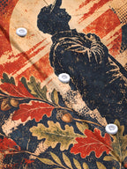 Oceanlyte Men's Long Sleeve Shirt - The "Fields of Victory" Soldier Silhouette And Oak Leaves Print with Chest Pocket
