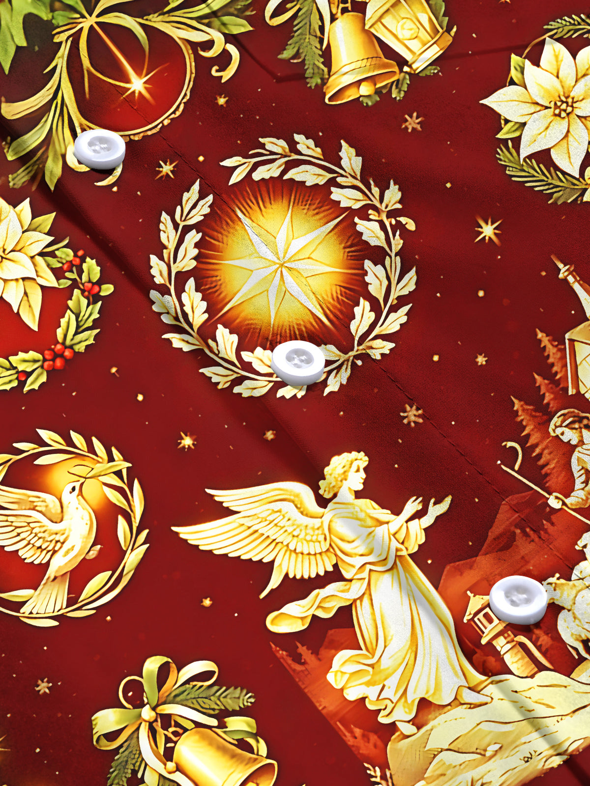 Oceanlyte Men's Long Sleeve Shirt - Christmas Nativity Scene With Angel And Shepherd Print with Chest Pocket