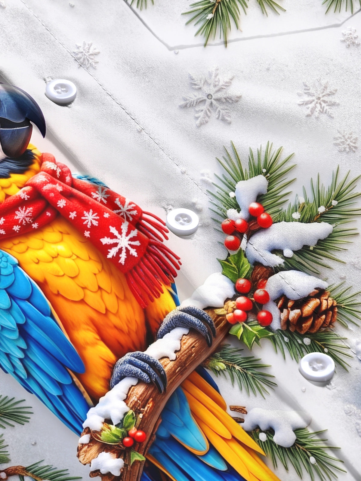 Oceanlyte Men's Graphic Christmas Parrot Print Long Sleeve Shirt with Chest Pocket