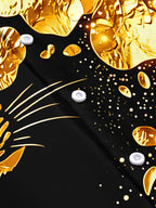 Oceanlyte Men's Printed Gold Leopard Head Print Short Sleeve Shirt with Chest Pocket