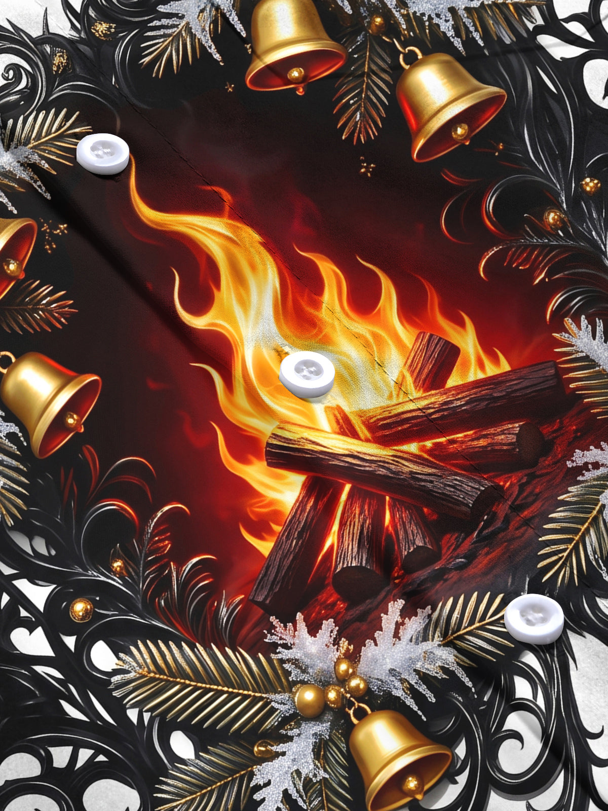 Oceanlyte Men's Printed Christmas Bonfire And Bells Print Long Sleeve Shirt with Chest Pocket