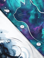 Oceanlyte Men's Graphic Cat Silhouette And Nebula Print Long Sleeve Shirt with Chest Pocket