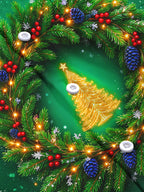 Oceanlyte Men's Christmas Wreath With Golden Tree Print Long Sleeve Shirt with Chest Pocket