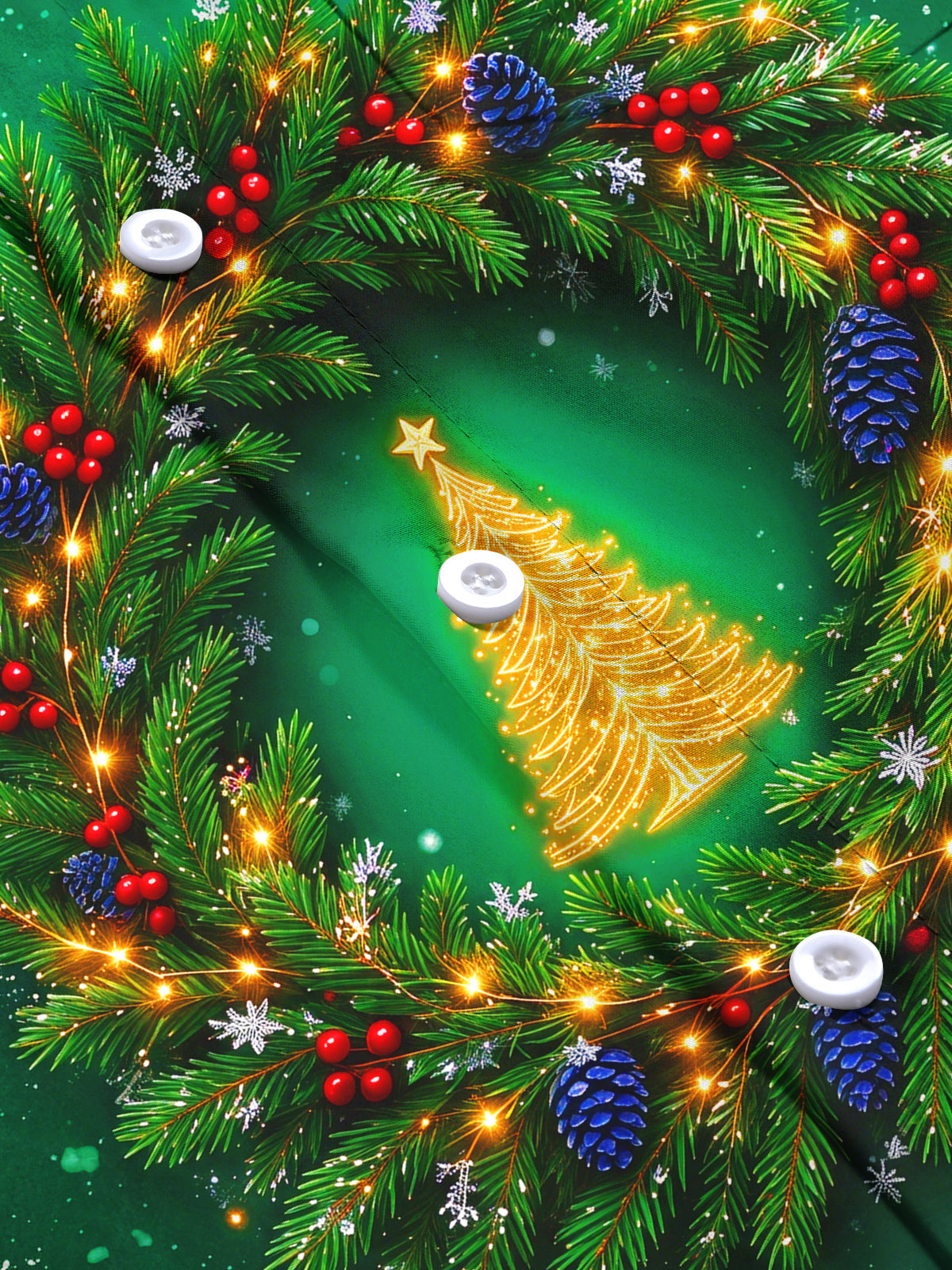 Oceanlyte Men's Christmas Wreath With Golden Tree Print Long Sleeve Shirt with Chest Pocket