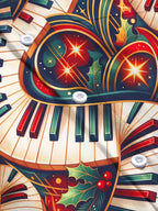 Oceanlyte Men's Long Sleeve Shirt - Christmas Holly And Berries Print Piano Keyboard And Musical Notes Print with Chest Pocket