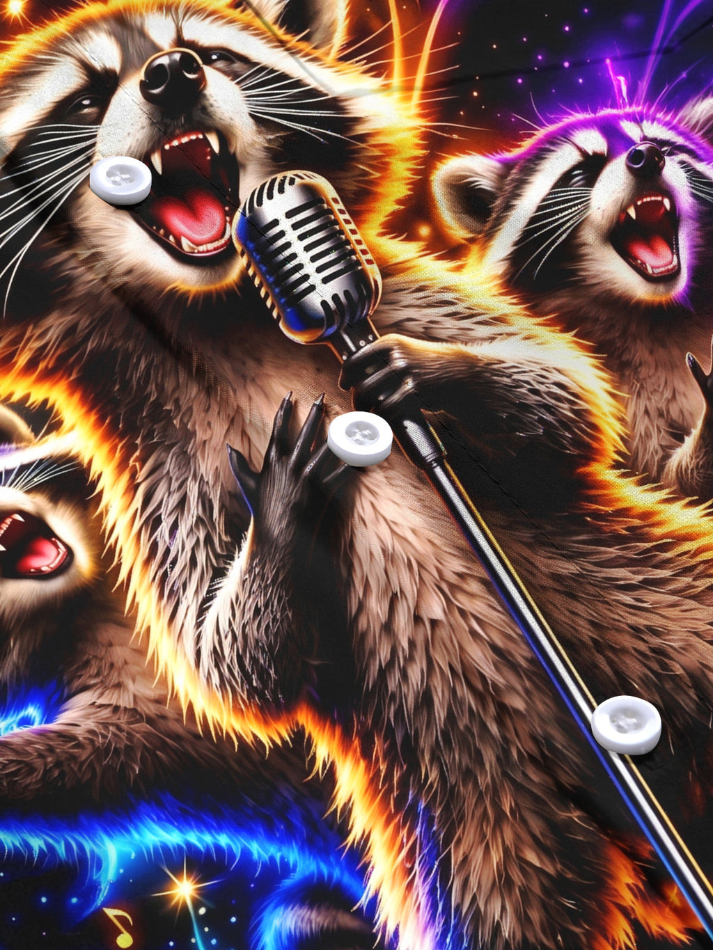 Oceanlyte Men's Long Sleeve Shirt - Singing Raccoons With Microphone And Musical Notes Print with Chest Pocket