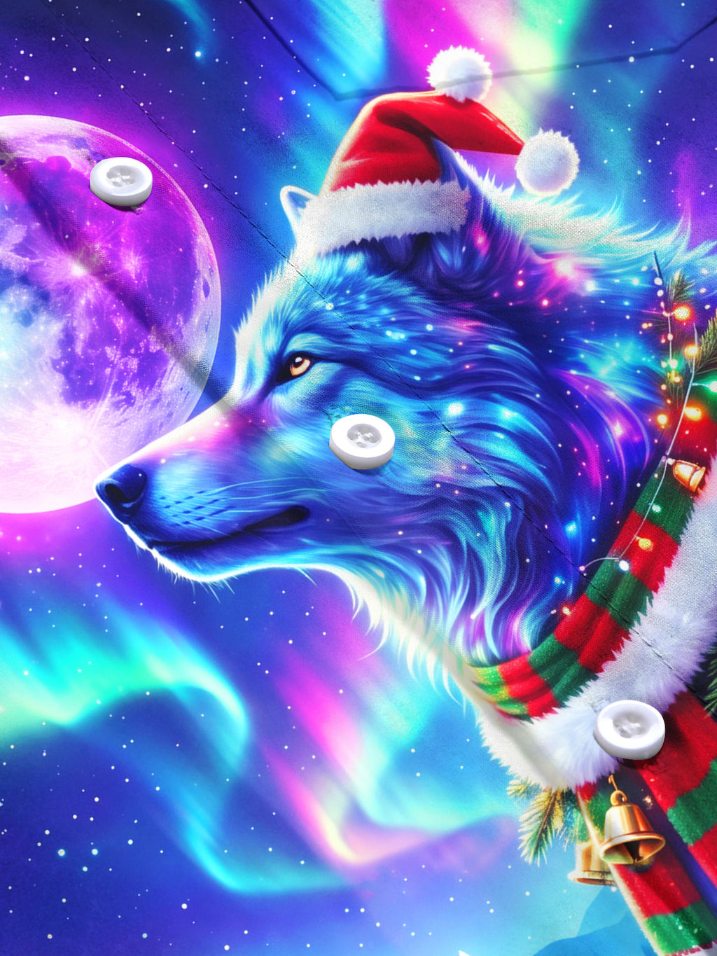 Oceanlyte Men's Wolf With Santa Hat And Christmas Scarf Print Long Sleeve Shirt with Chest Pocket