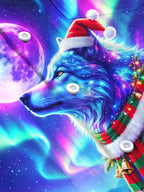 Oceanlyte Men's Wolf With Santa Hat And Christmas Scarf Print Long Sleeve Shirt with Chest Pocket