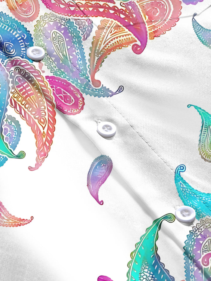 Oceanlyte Men's Printed Colorful Paisley Print Long Sleeve Shirt with Chest Pocket