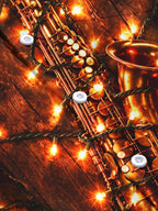 Oceanlyte Men's Saxophone And Christmas Light String Print Long Sleeve Shirt with Chest Pocket